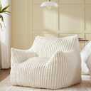 Giant Bean Bag Chairs for Adults Teens, Large Bean Bag Sofa Chairs with Filling Comfy Fuzzy BeanBag Chair with Armrests for Bedroom Living Room Reading (Medium, White)