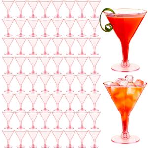 50 Pack Plastic Martini Glasses,7 oz Clear Disposable Cocktail Cups,Reusable Tall Stemmed Wine Shooter Glasses for Party Wine,Champagne,Margarita(Pink)