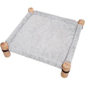 Pozico Cat Hammock Bed Wooden Elevated Cat/Dog Bed with Plush Winter Fabric Raised Pet Cot Furniture for Small Dogs, Cats & Small Animals Warm Indoor Lounger Portable & Washable