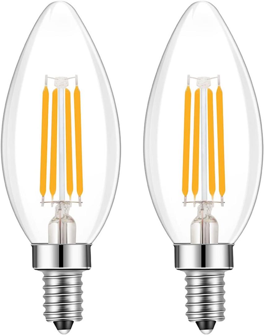 E14 Base LED Filament Candle Shape Light Bulb,E14 European Base Bulb,Warm White 2700K 400LM 40W Equivalent,C35 Clear Glass Torpedo Shape Bullet Top,No-Dimmable (2-Pack)