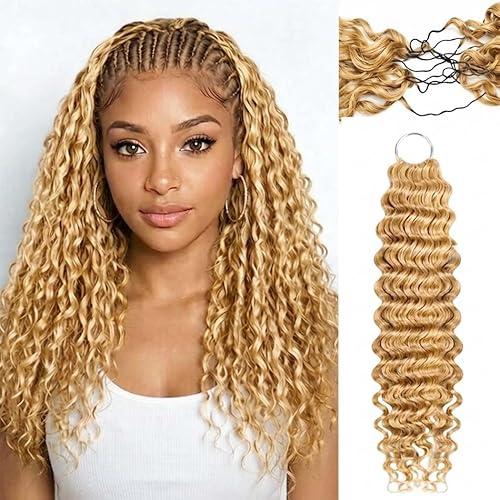 Human Crochet Hair for Black Women Water Wave 12 Inch Blonde Separated Feather Crochet Human Hair Bundles Honey Blonde 613# Invisible miracle knots Crochet Human hair Extensions 100 Strands