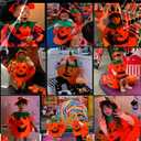 Halloween Kids Pumpkin Costume Set with Poncho, Hat and Treat Bag for Toddler Kids Youth (Orange)