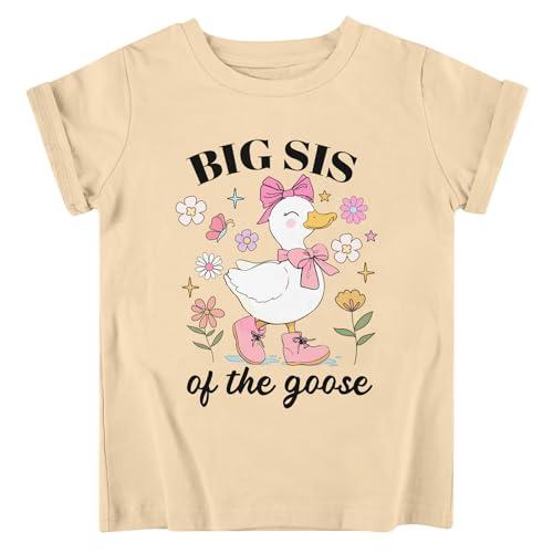 Funnycokid Big Sister Shirts for Girls Size 6 Goose Print T-Shirt Beige Size 5 6 Pregnancy Announcement Toddler Promoted to Short Sleeve