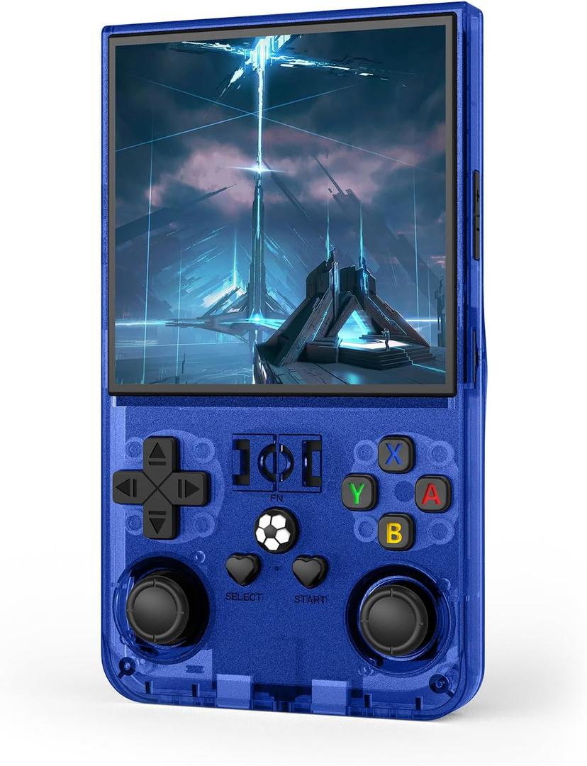 R36MAX Retro Handheld Game Console, 4.0 Inch IPS Screen Retro Gaming Console, Linux System, 4000mAh Battery Portable Pocket Mini Arcade, Built-in 128G, Lndigo Blue