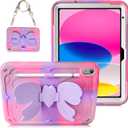 WESADN for iPad A16 Case 11th Generation 2025 11 Inch, for iPad 10th Generation Case 10.9 inch 2022 Girls Kids with Cute Bow Butterfly Wings Stand Shoulder Strap Pencil Holder Protective Cover Purple