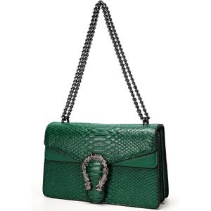 Leather Shoulder Bag Chain Purse for Women - Fashion Crossbody Bags Vintage Snake Print Underarm Bag Square Satchel Handbag