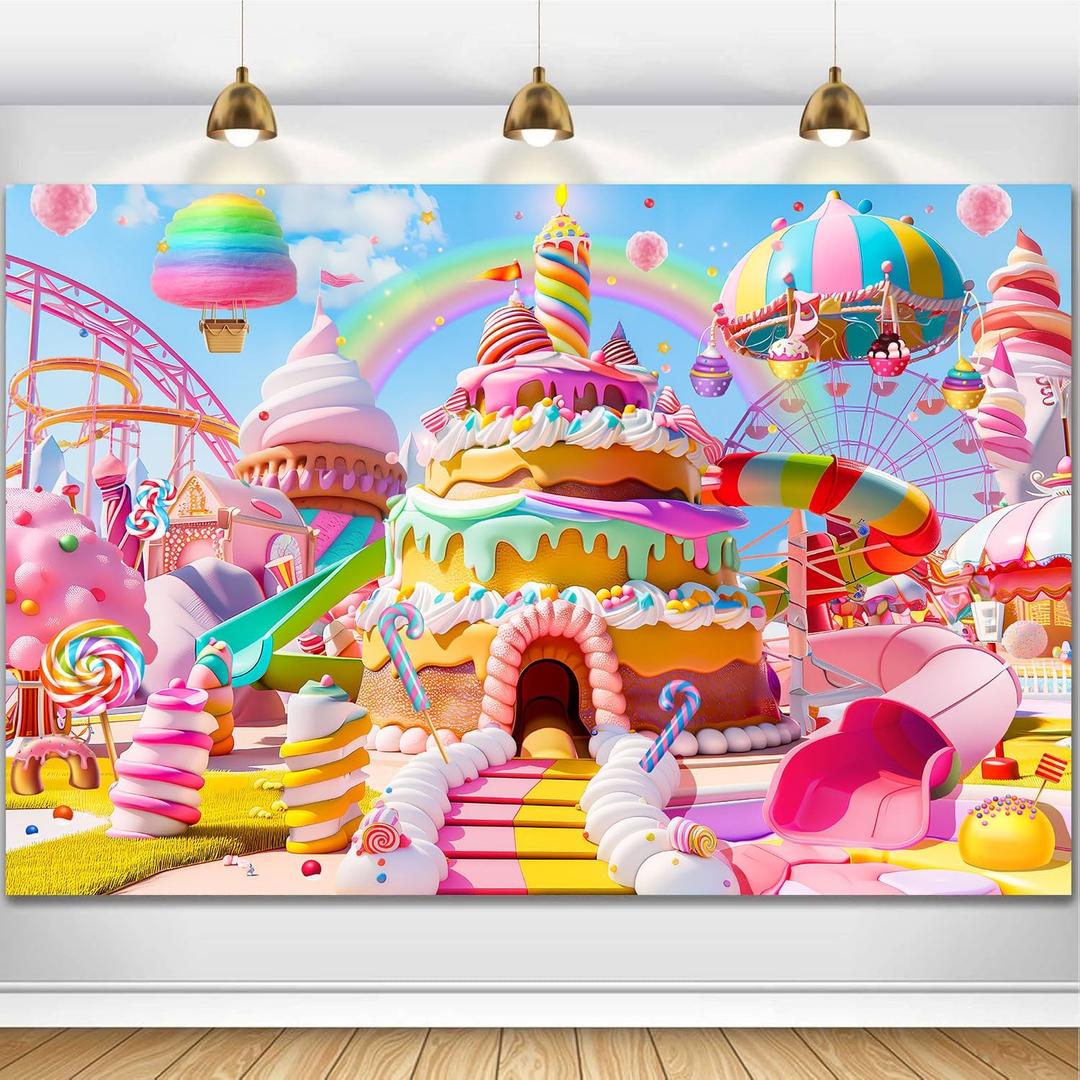 Candyland Backdrop Fantasy Sweet Candy Castle Photography Background Girl Princess Kids Birthday Baby Shower Theme Decor Banner Portrait Photo Booth Studio Props 7x5ft FU0109YL