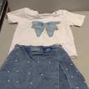GOLLUNER 6-12Y Girls Summer Clothes Short Sleeve Bow Print T-Shirt Denim Skirt Shorts Set Tween Girls Outfits Set (7-8Y)