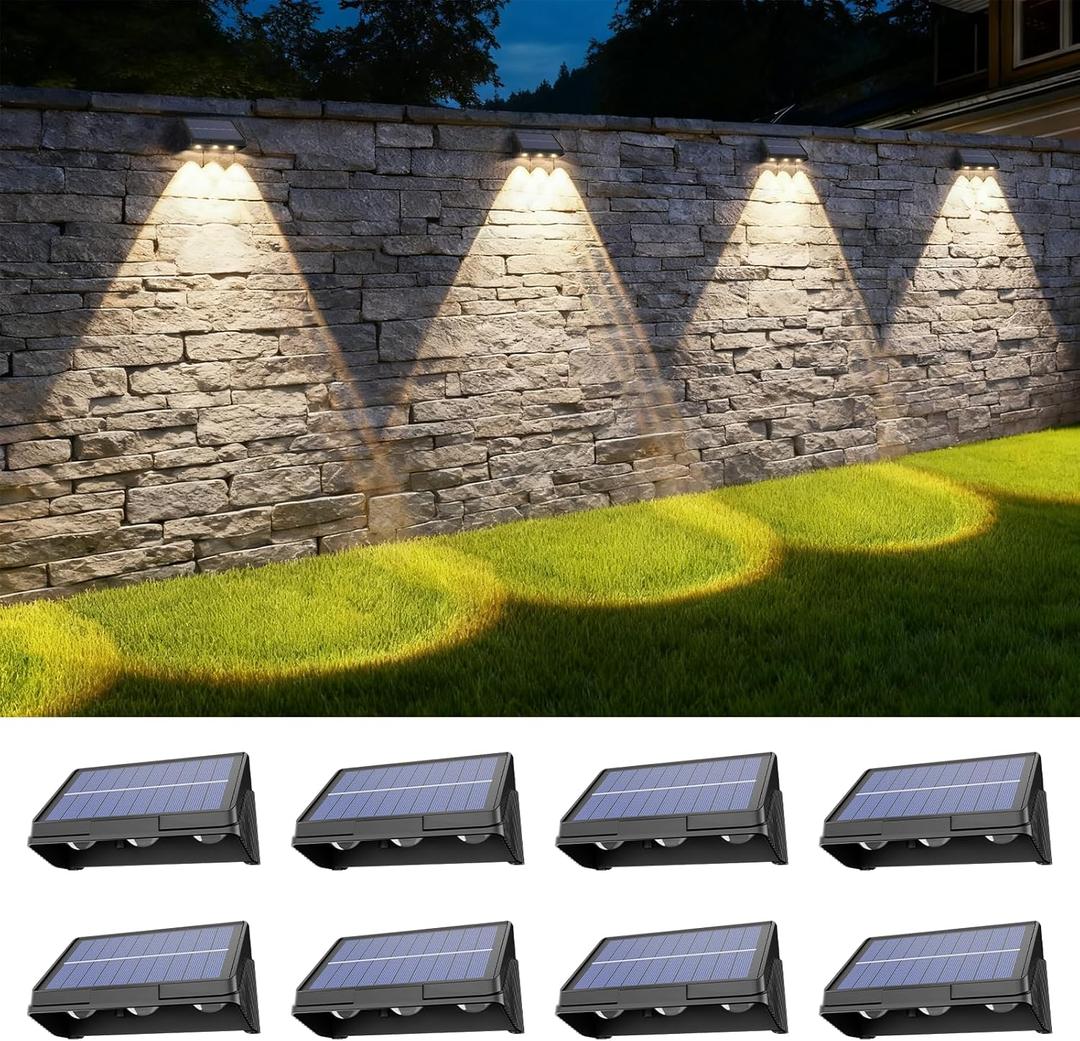 Onforu Solar Fence Lights,8 Pack Solar Lights Outdoor,3 Modes (Warm/Neutral/Cool White) for Outside,Dusk to Dawn Outdoor Lighting,IP65 Waterproof Deck Lighting for Patio,Step,Backyard,Railing,Wall