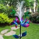 Solar Hummingbird Wind Spinners, Solar Firework Lights Garden Dcor, Metal Lotus Flower Windmill Colour Changing Optical Fiber Lights Yard Decoration, Outdoor Wind Sculpture for Lawn Patio,Balcony