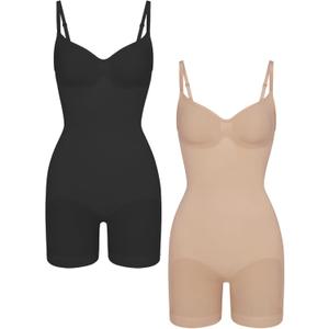 EUYZOU Shapewear Bodysuit for Women Tummy Control Seamless Sculpting Body Shaper Top (X-Small-Small, Black/Skin 2pk)