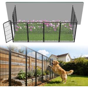 FXW Garden Fence Outdoor for the Yard – 40in(H) x 18.2ft(L) Heavy Duty Metal Animal Barrier for Dog, No Dig Decorative Dog Fence, 8 Panels, Black