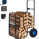 250 LBS Capacity Firewood Log Cart-Heavy Duty Steel Wood Carrier With Pneumatic Rubber Wheels For Fireplace,Fire Pit,Indoor&Outdoor(With Cover)