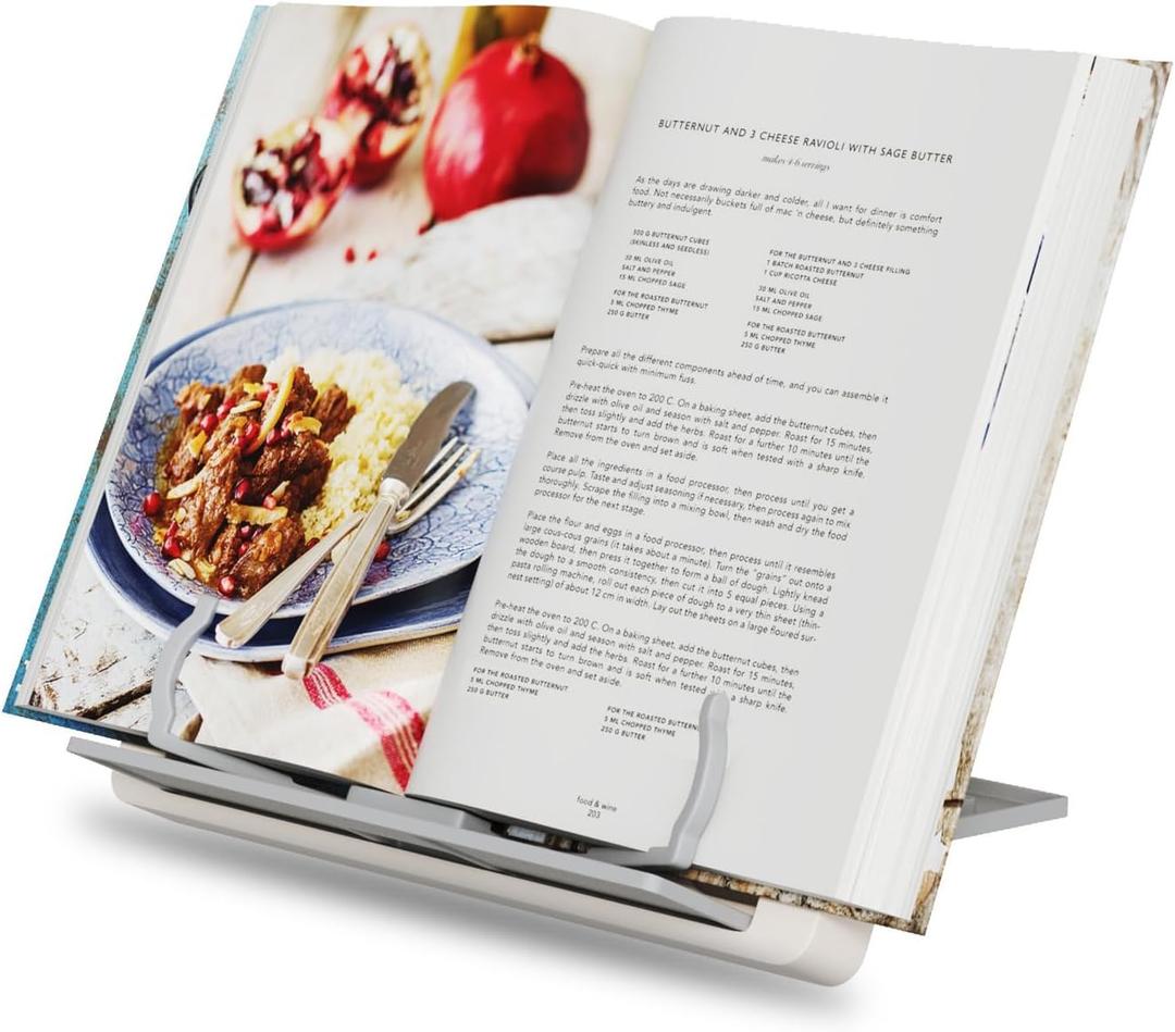 Portable Book Stand Holders for Reading Hands Free, Adjustable Cookbook Recipe Stand Holder for Kitchen Counter with Page Holder Clips