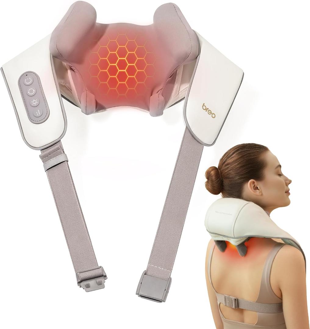 Breo N5 Mini Neck Massager with Heat, Electric Massager for Neck and Shoulder, Deep Massage at Home, Muscle Relaxation Gifts (Beige)