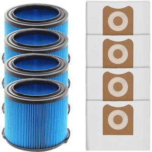 4 Pack VF3500 Replacement Filter and 4 Pack VF3501 Vacuum Bags for Ridgid Wet Dry Vac filters 3-4.5 Gallon Vacuums, Fits WD3050, WD4070, WD4080, WD4522, 4000RV, 4500RV