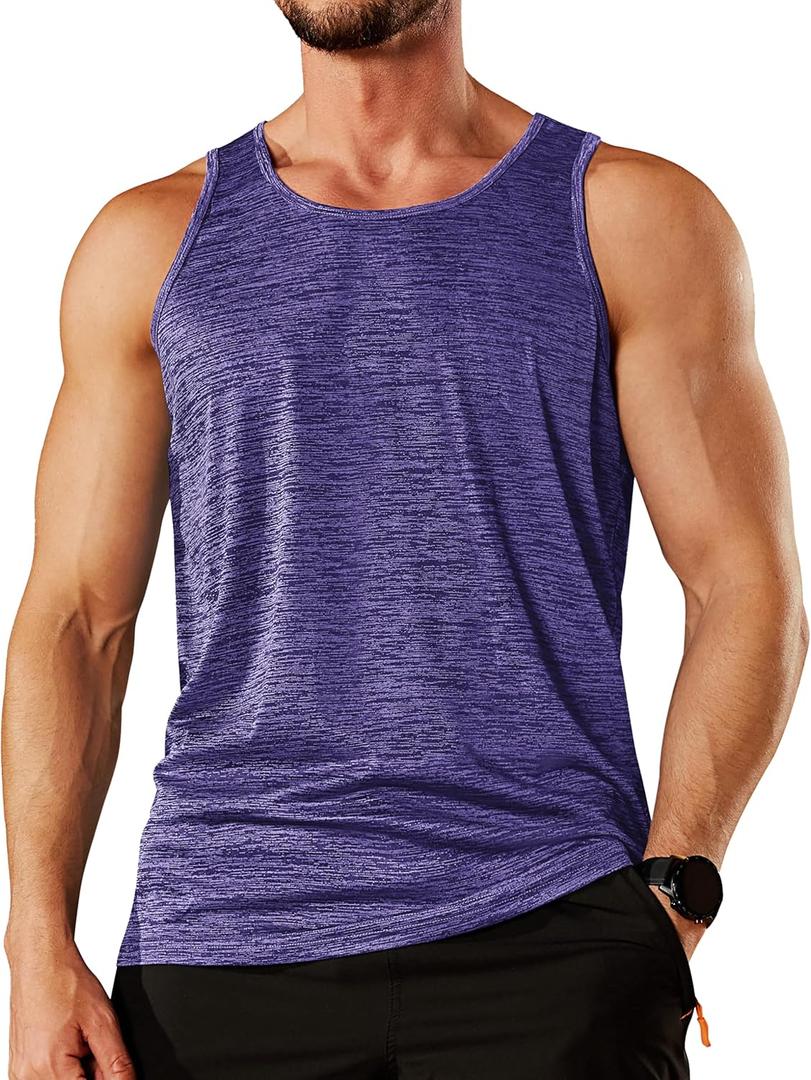 TACVASEN Men's Tank Tops Quick Dry Sleeveless Workout Muscle Shirt Athletic Bodybuilding Gym Performance Tee Shirts (X-Large, Purple)