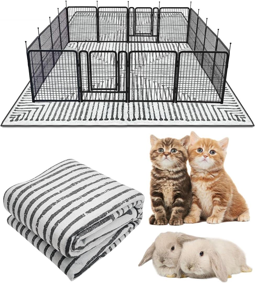 BNOSDM 91"" X 63"" Washable Bunny Cage Liners Large Rug for Rabbits Large Non Slip Pad for Bunnies Reusable Rabbit Liner for Chinchillas Cats Guinea Pigs Ferrets Dogs, Grey+black