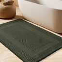 Waffle Bath Mat, Boho Woven Modern Bath Rug Absorbent Non Slip, Ultra Soft Bathroom Mats, Machine Washable Knit Bath Rugs with Tassels for Bathroom, Bedroom, Kitchen, Shower, Tub, 32"x20", Dark Green