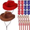 Xtinmee 36 Pcs Cowboy Party Costume Set, Cowboy Hats Paisley Bandanas Inflatable Stick Horses Kids Party Supplies