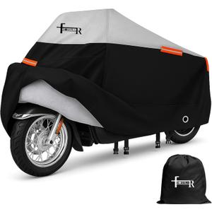 Motorcycle Cover Waterproof Outdoor with Cotton Lining, All Weather Protection from Rain, Dust & Snow - 300D Heavy Duty, Lock Holes, Storage Bag, Universal Fits up to 96" Motorcycles - MC1 (MC1 - 96" x 41" x 49")