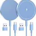 Magnetic Wireless Charger for iPhone: Compatible with Magsafe Charger iPhone 17 16 15 14 13 12 Series & Airpods 4 3 2 Pro-Fast 15W Max Charging Pad Strong Magnet, Dual USB-C/A Ports-Home Office Travel (Blue)