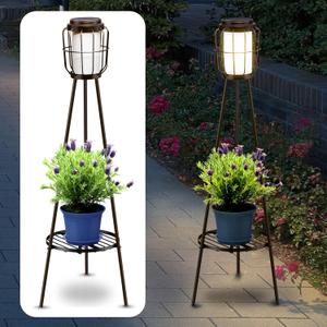 2 Pack Outdoor Solar Lights With Plant Stands, 36.22" Metal Solar Powered Outdoor Floor Lamp Waterproof Auto On/Off, Outdoor Solar Lights for Yard Deck Patio Porch Walkway Driveway Garden Decor