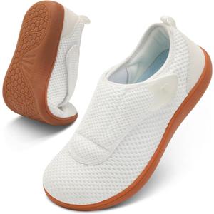 Womens Walking Shoes Comfortable Wide Diabetic Shoes Adjustable Elderly Neuropathy Bunion Swollen Feet Nursing Shoe Breathable Indoor Outdoor Flat Slippers (11.5 Wide, White)