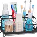 Bathroom Countertop Organizer, Stainless Steel 7 Slots Electric Toothbrush and Toothpaste Holder Drainage for Bathroom Accessories Organization Counter Vanity Storage, Black