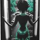 Black Girl Wall Art African American Wall Decor Modern Paris Painting Pictures Canvas Prints Teal Bathroom Decor Framed Artwork for Bedroom (Teal Framed, 16 * 24 inch)