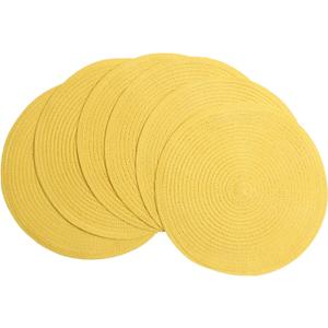 SHACOS Round Braided Placemats Set of 6 Kitchen Place Mats 15 inch Round Table Mats for Dining Tables Washable (Yellow, 6)