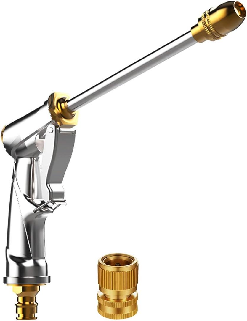 Garden Hose Nozzle Heavy Duty Brass Metal Sprayer Nozzle High Pressure Spray Gun 360 Rotaing Water Adjustmen for Car Washing, Outdoor Gardening, Pets Shower, Patio Cleaning