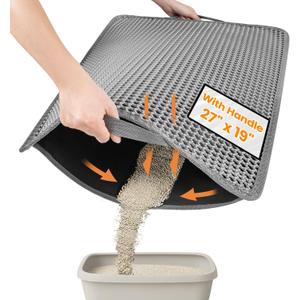 Cat Litter Mat, Upgrade Super Waterproof Back Layer Litter Box Mat, Non Slip, Durable, Soft on Paws Kitty Trapping Matt (27"x19", Gray)