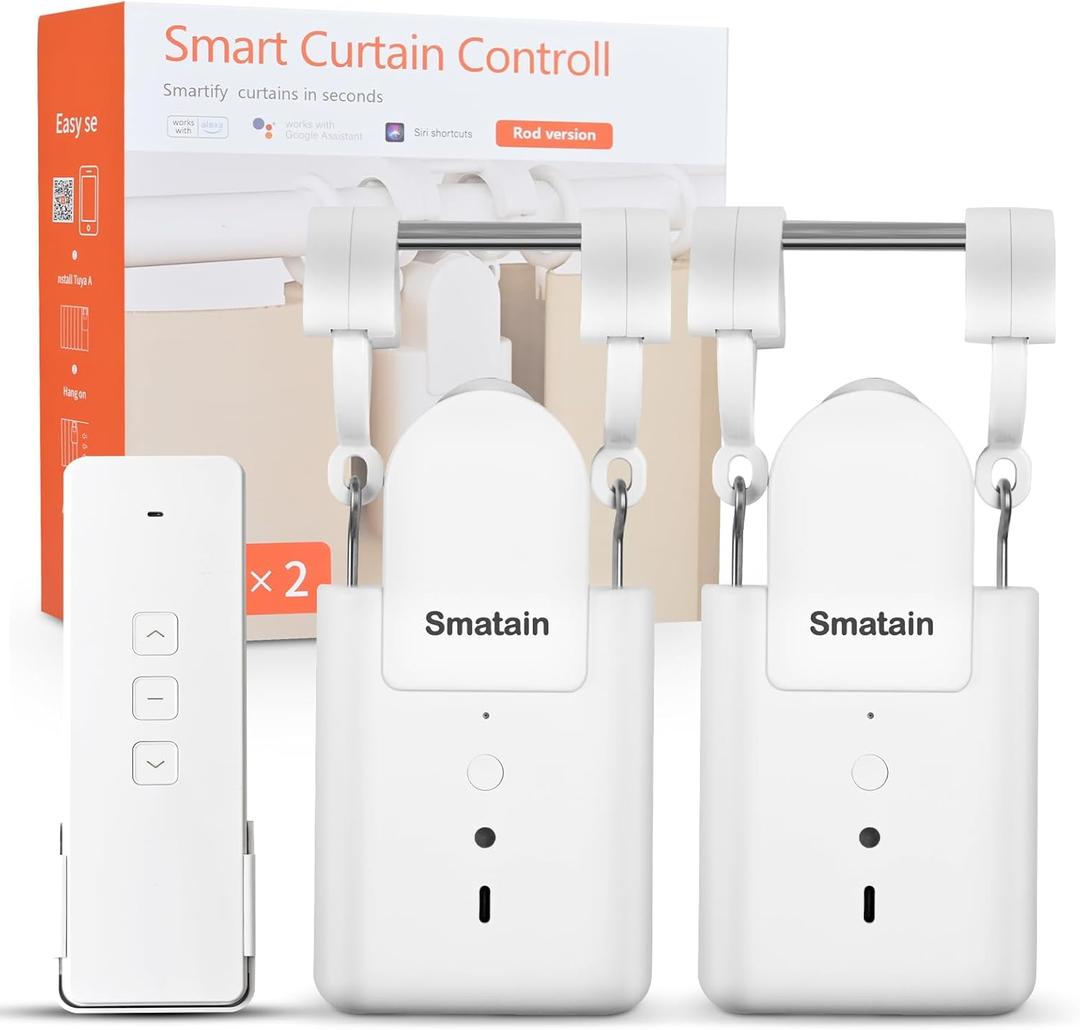 -2 Pack Automatic Curtain Opener Robot - Smart Curtains Home Device with Remote Control, Timer Switch, Voice Control, Manual Control - Remote Control Version