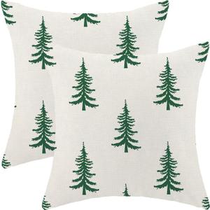 CXMEIFLY Christmas Pillow Covers 18x18 Inch Set of 2 Cream Sage Green Christmas Tree Decor Throw Pillows Winter Xmas Holiday Outdoor Cushion Cases for Couch Bed Decorations