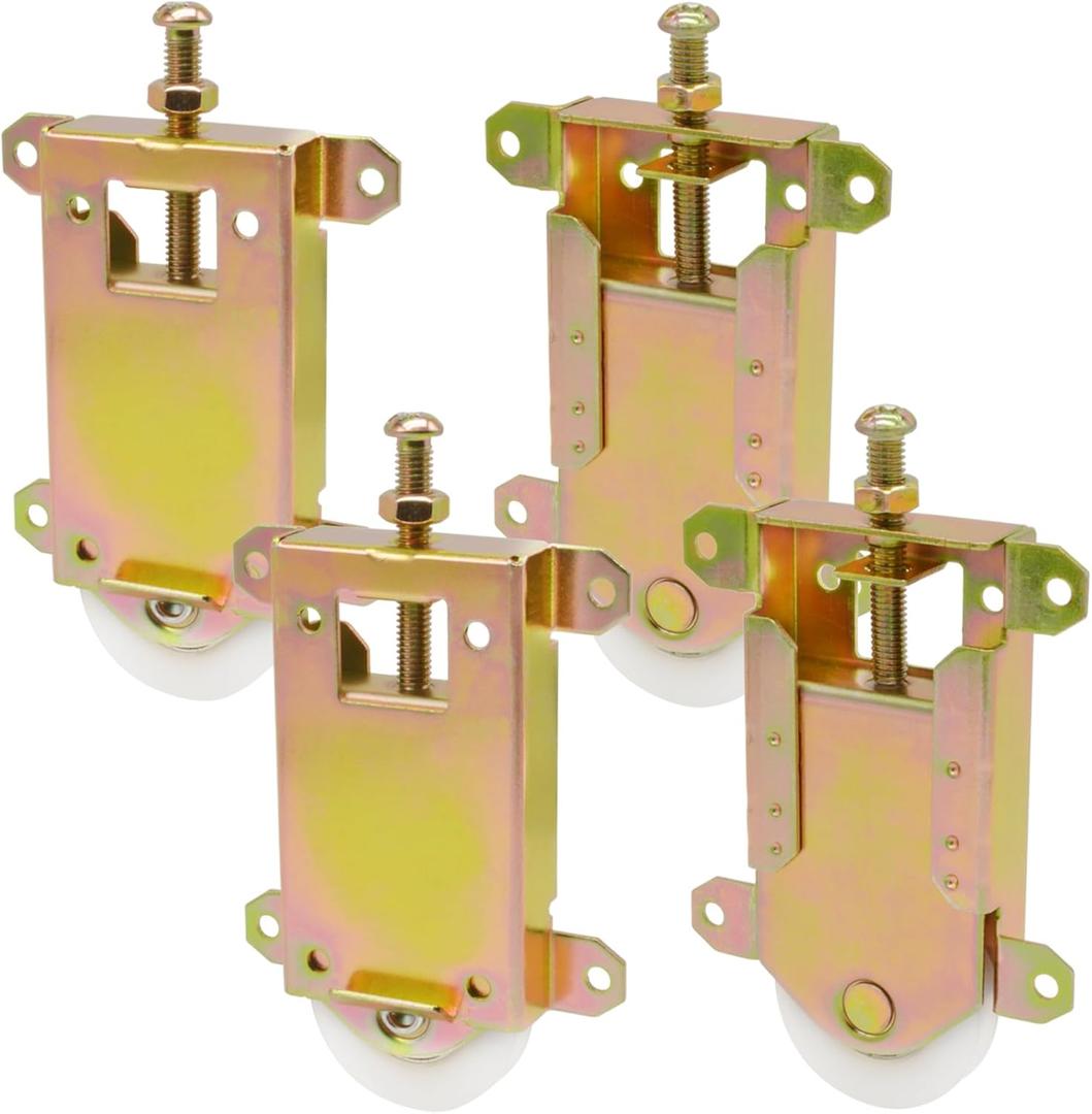 Sliding Mirror Closet Door Rollers Replacement Hardware Fits Contractors Part #W8020C Wardrobe Doors Wheels, 2-1/2" Vertical H.C., 1-1/2" Nylon Concaved Ball Bearing Wheel, 4 Pack