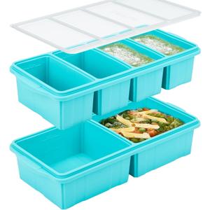 Silicone Freezer Tray With Lid-Soup Freezer Container molds-Large Ice Cube Tray Set Makes 1-Cup & 2-Cup portions cubes Perfect for preparing meals in different portion sizes Oven & Dishwasher -Safe