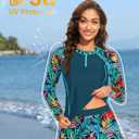 Long Sleeve Rash Guard for Women - 2 Piece Swimsuit with Shorts Zip Up Swim Shirt with Built-in Bra (M)