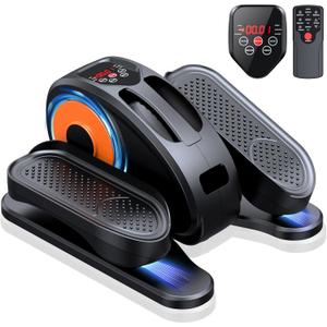 Under Desk Elliptical Machine, Electric Elliptical Leg Exerciser for Seniors Fully Assembled, Quiet & Portable Electric Seated Pedal Exerciser with Remote Control & 12 Adjustable Speed, Black/Orange (Small)