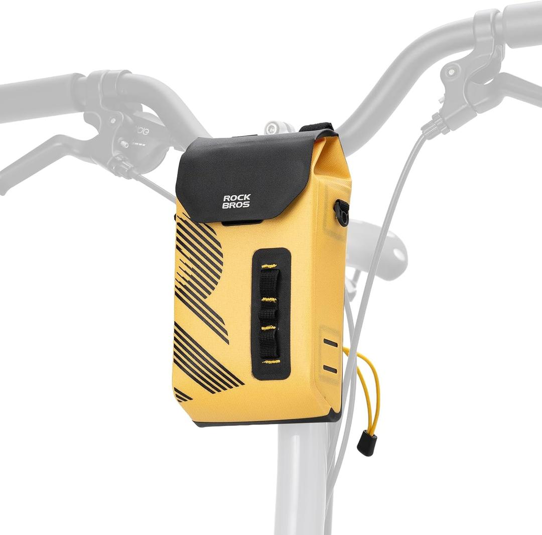 ROCKBROS Bike Handlebar Bag, Waterproof Stem Bag with Magnetic Closure, 1.3 L Capacity for Cycling Snacks and Phone, Convertible Shoulder Pack for Road Mountain Folding Bikes, Yellow