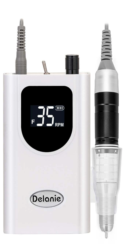 Delanie Professional Portable Electric Nail Drill Machine, 35000 RPM Rechargeable Cordless Nail Filer Electric Nail File Efle for Dip Powder Acrylic Gel Nail, Salon Nail Tool, White 