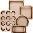 Nonstick Baking Pans Set, 5-Piece Kitchen Baking Sheets for Oven, Bakeware Sets with Round/Square Cake Pan, Muffin Pan, Loaf Pan, Roast Pan, mobzio Cookie Sheet Set Baking Supplies (Champagne Gold)