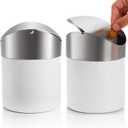 ZOOFOX 2 Pack Mini Trash Can, White Stainless Steel Garbage Bin with Swing Lid, Small Countertop Trash Can for Home, Office, Kitchen, Vanity Tabletop, Bedroom, Car
