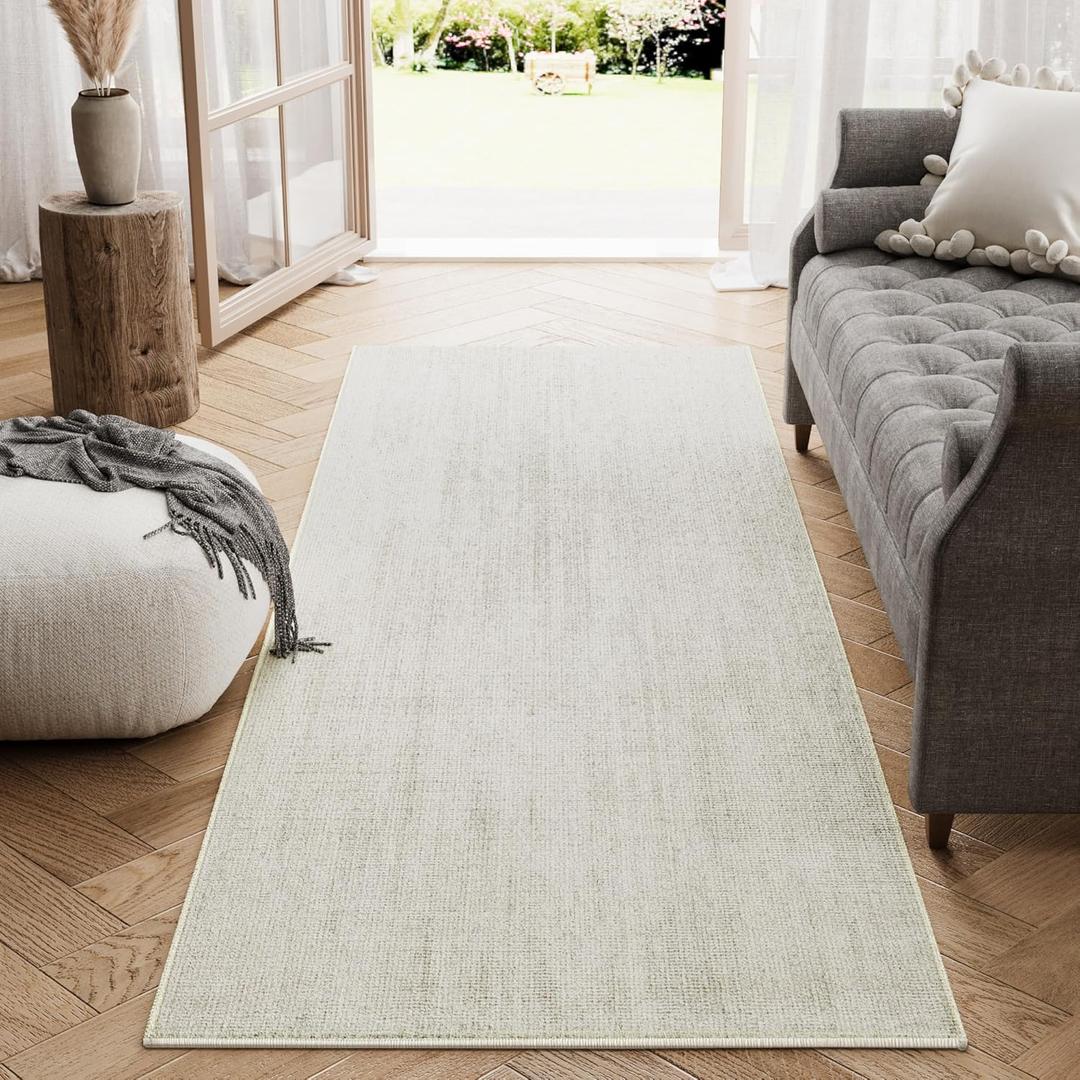 Jinchan Modern Runner Rug 2x5 Washable Hallway Rug Grid Runner Indoor Floor Cover Geometric Contemporary Non Slip Soft Carpet for Kitchen Bedroom Laundry Room Home Office Ivory