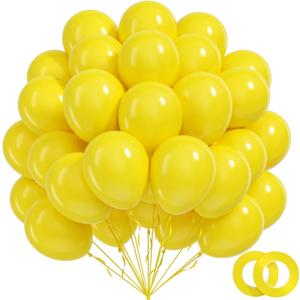 BAUANOOY 100pcs Yellow Balloons 12 inch, Yellow Latex Balloons with Ribbon for Birthday Baby Shower Wedding Sunflower Bee Party Decorations