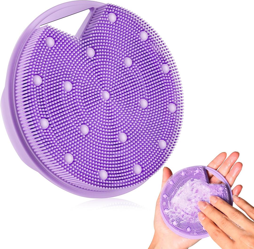 2 x Silicone Body Scrubber -Anti Zinc Infused Exfoliating Body Scrubber | Anti Slip Silicone Loofah,Stiff & Soft Bristles for Cellulite Reduction,Blood Circulation- Purple