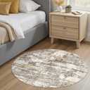 4ft Round Area Rugs for Living Room: 4x4 Abstract Washable Rug Modern Large Soft Stain Resistant Non-Slip Backing Machine Table for Bedroom Dining Room Indoor Home Office Carpet - Gold Brown