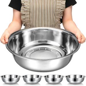 Nuogo 4 Pcs Stainless Steel Mixing Bowls Metal Mixing Bowls Extra Large Basin Salad Basin Deeper Edge Dishwasher Safe Mirror Finish for Home and Commercial, Silver (18 Inch 16 Qt)