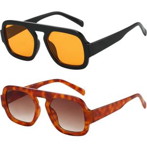 MUNSADE Trendy Square Aviator Sunglasses for Women Flat Top Designer Stylish Frame Sun Glasses Vintage Shades
