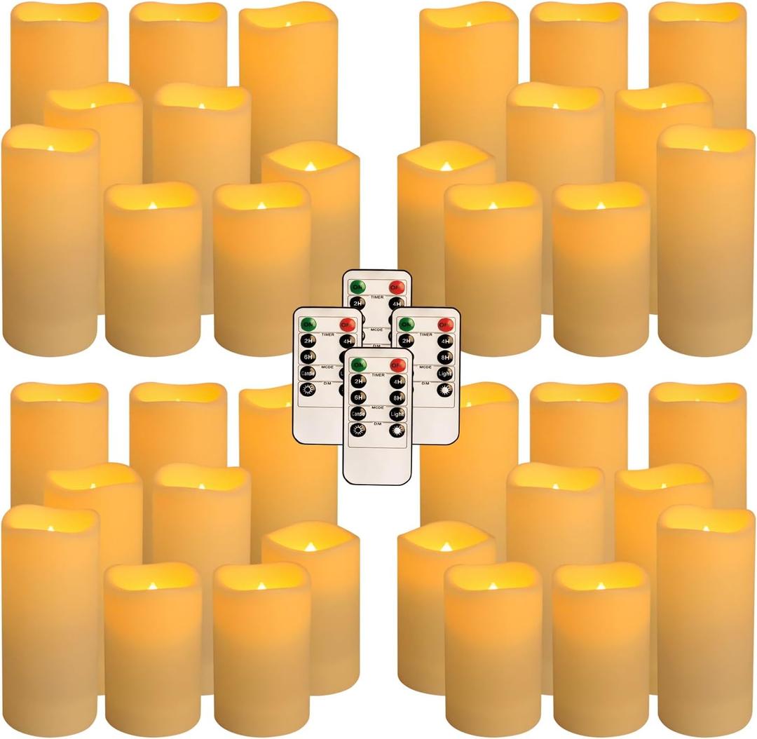 36 Pack Waterproof Flameless LED Candles - Outdoor Battery Operated Candles with Remote & Timer, Realistic Flickering Flame, Safe for Porch, Patio, Weddings, Parties & Home Decor